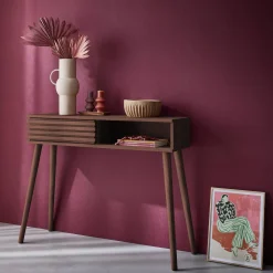 Consola escandinava efecto madera y puerta corredera, 100cm