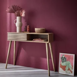 Consola escandinava efecto madera y puerta corredera, 100cm