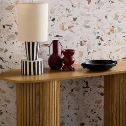 Consola escandinava ovalada efecto madera acanalada, 120cm