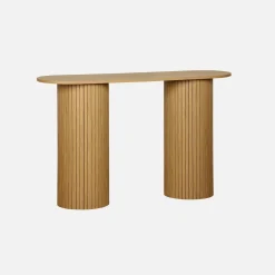 Consola escandinava ovalada efecto madera acanalada, 120cm