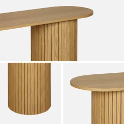 Consola escandinava ovalada efecto madera acanalada, 120cm