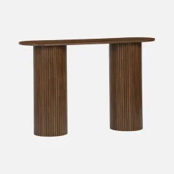 Consola escandinava ovalada efecto madera acanalada, 120cm