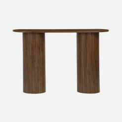 Consola escandinava ovalada efecto madera acanalada, 120cm