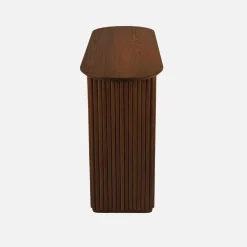 Consola ovalada de madera de caucho con chapa de roble