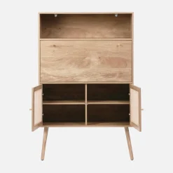 Escritorio de 2 puertas con estantes, efecto madera y caña