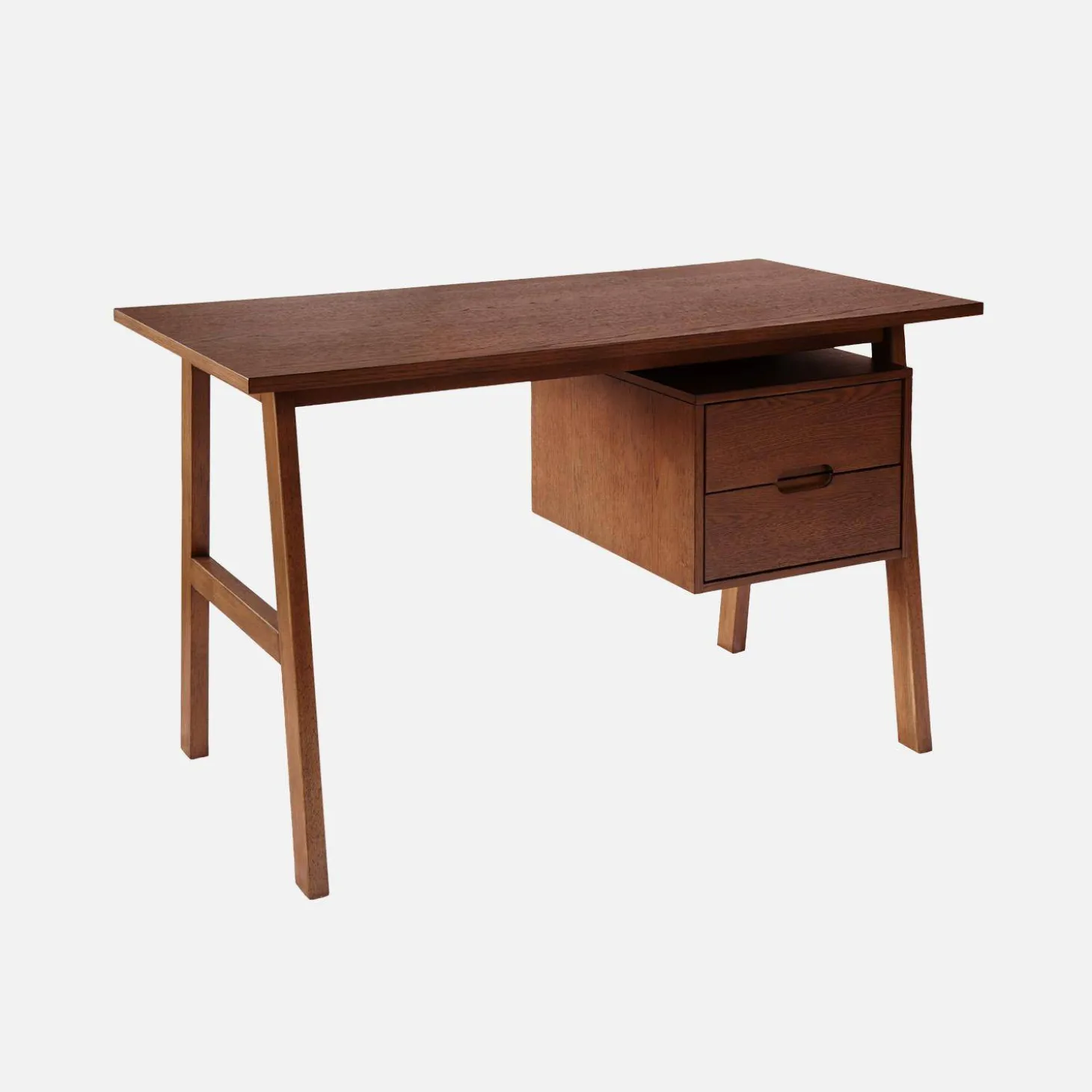 Escritorio de madera de hevea y chapa de roble, 2 cajones