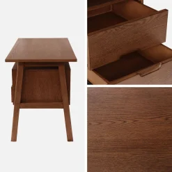 Escritorio de madera de hevea y chapa de roble, 2 cajones