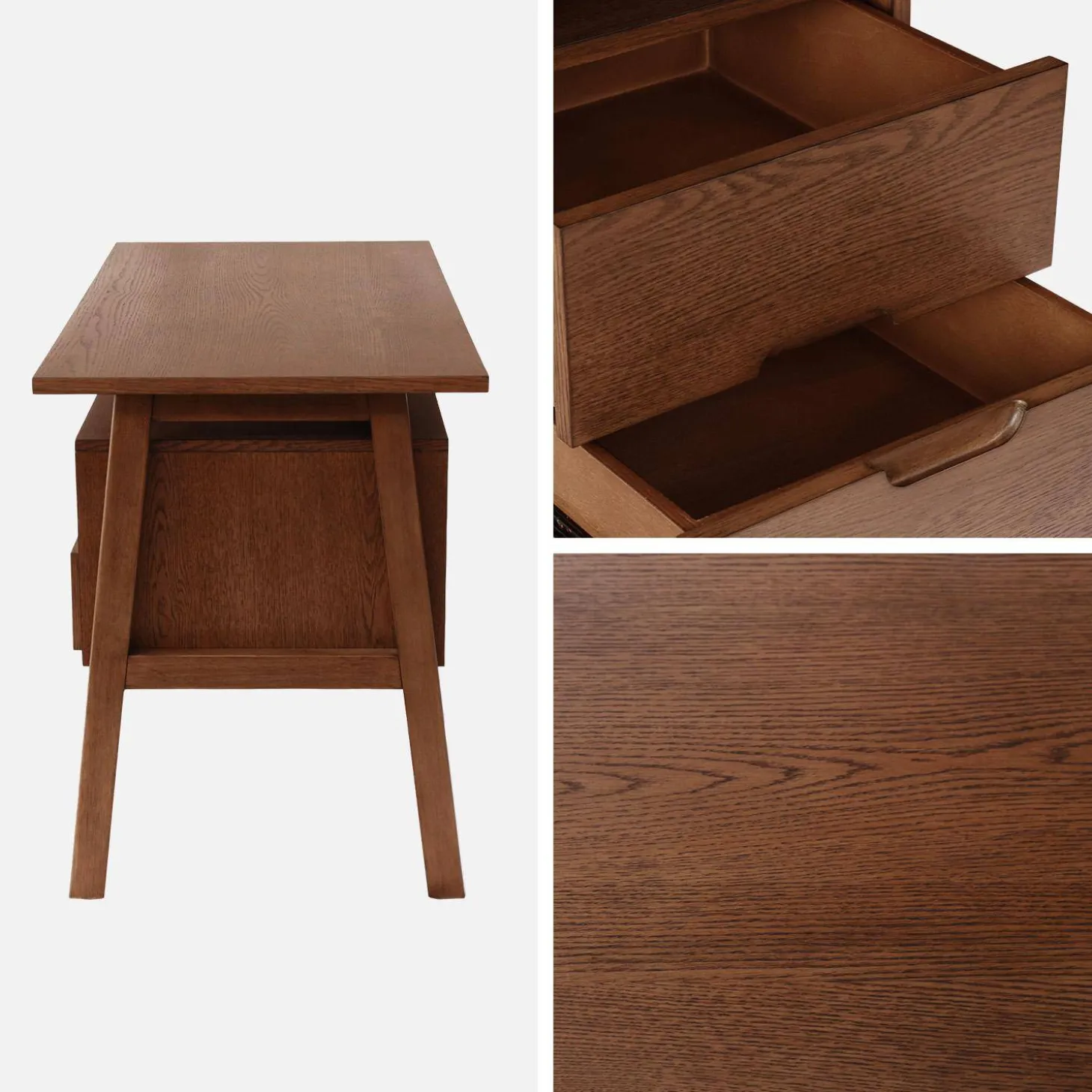 Escritorio de madera de hevea y chapa de roble, 2 cajones
