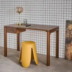 Escritorio de madera de hevea con chapa de roble, 1 cajón