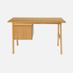 Escritorio de madera de hevea y chapa de roble, 2 cajones