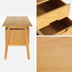 Escritorio de madera de hevea y chapa de roble, 2 cajones