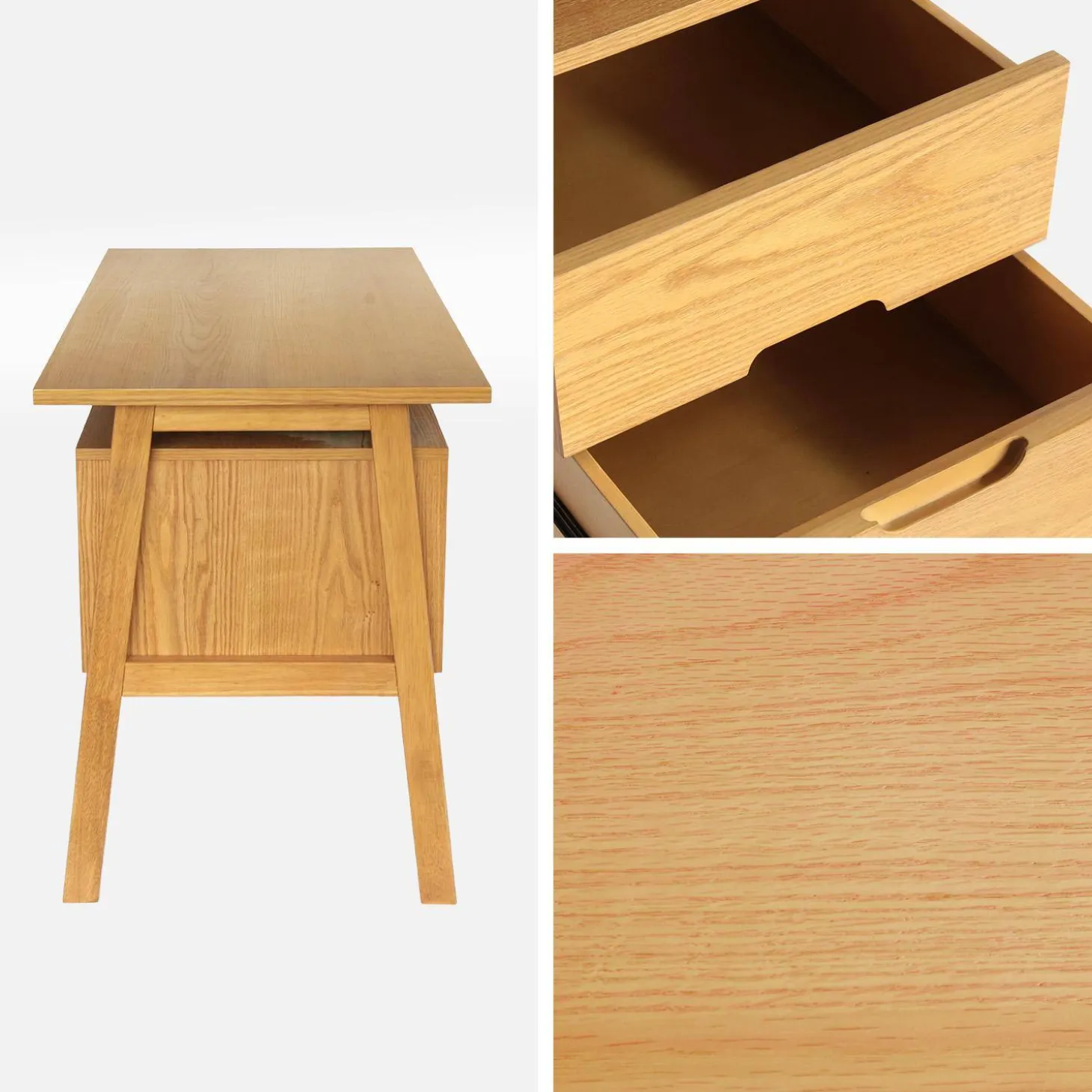 Escritorio de madera de hevea y chapa de roble, 2 cajones