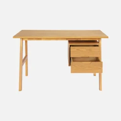 Escritorio de madera de hevea y chapa de roble, 2 cajones