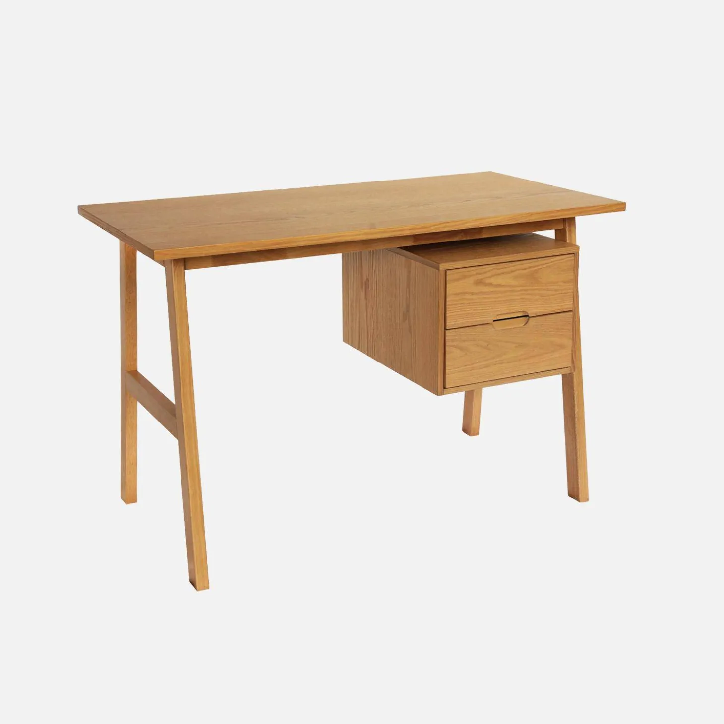 Escritorio de madera de hevea y chapa de roble, 2 cajones
