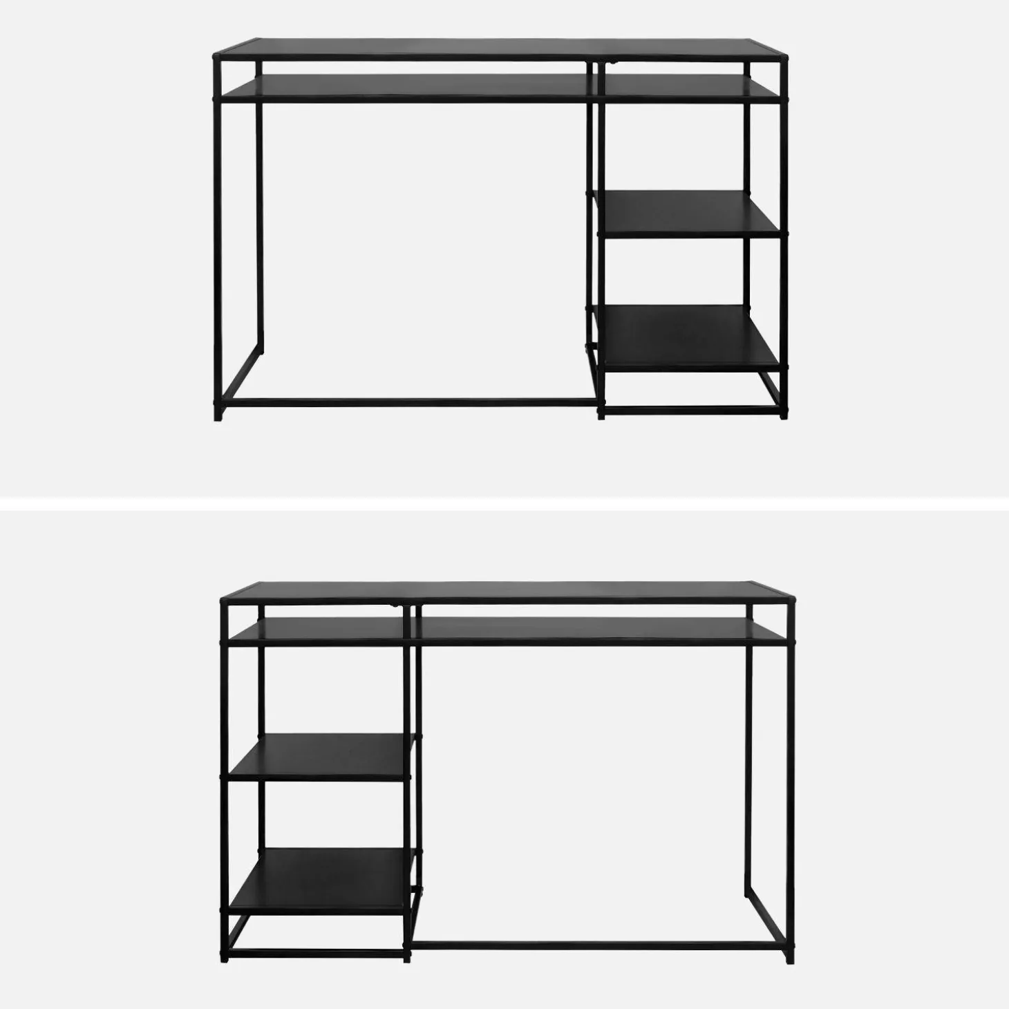 Escritorio de metal negro con 2 estanterías, 120cm