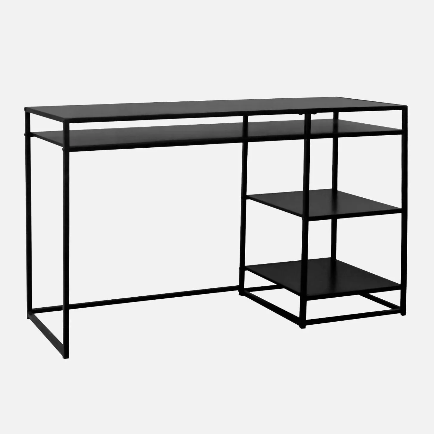 Escritorio de metal negro con 2 estanterías, 120cm