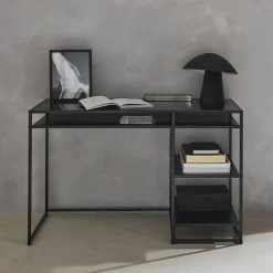 Escritorio de metal negro con 2 estanterías, 120cm