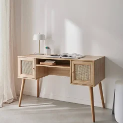 Escritorio decoración madera con 2 puertas