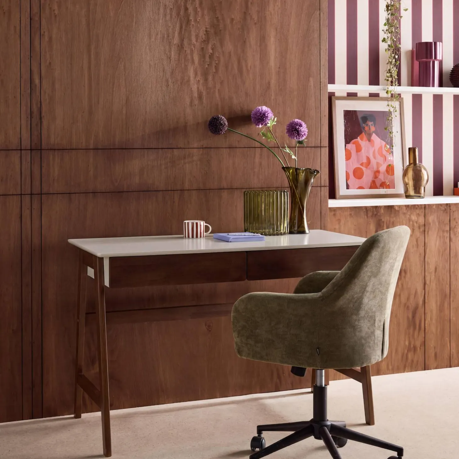 Escritorio decorativo de madera con 2 cajones, 120cm