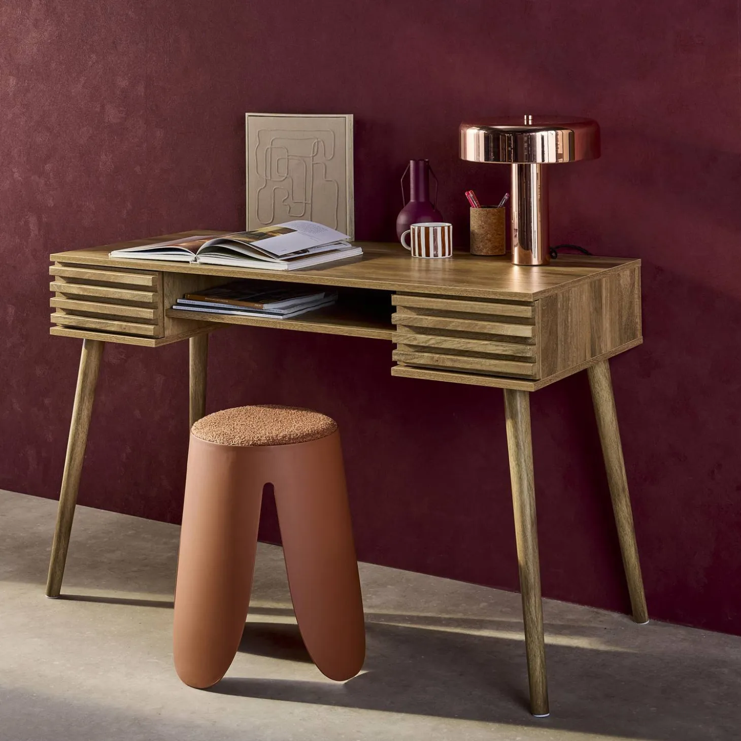 Escritorio efecto madera 2 cajones