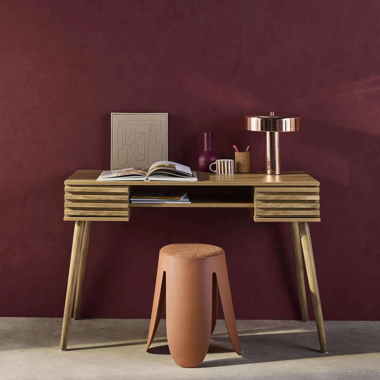 Escritorio efecto madera 2 cajones