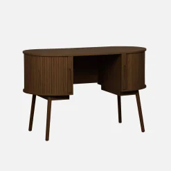 Escritorio ovalado efecto madera con dos espacios de almacenamiento, L 120cm