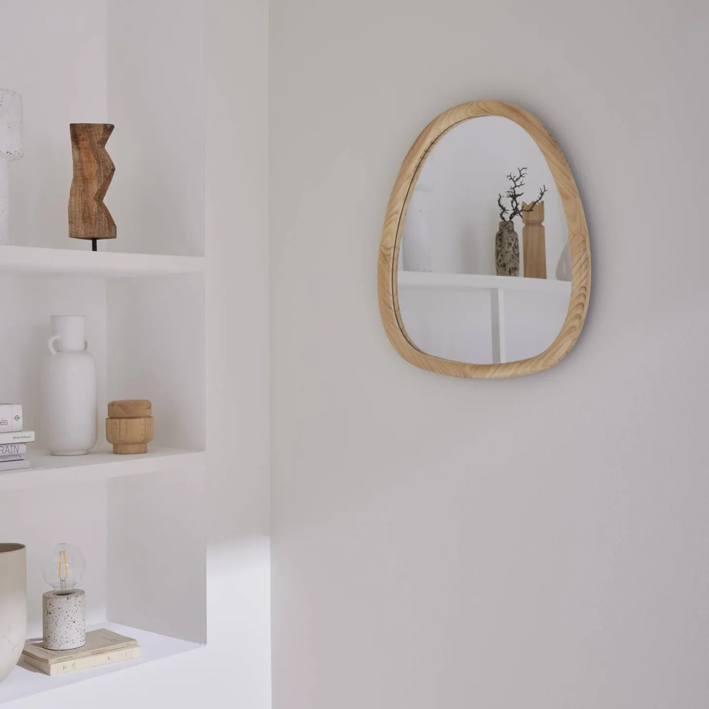 Espejo de madera de abeto decorativo de pared, 55cm