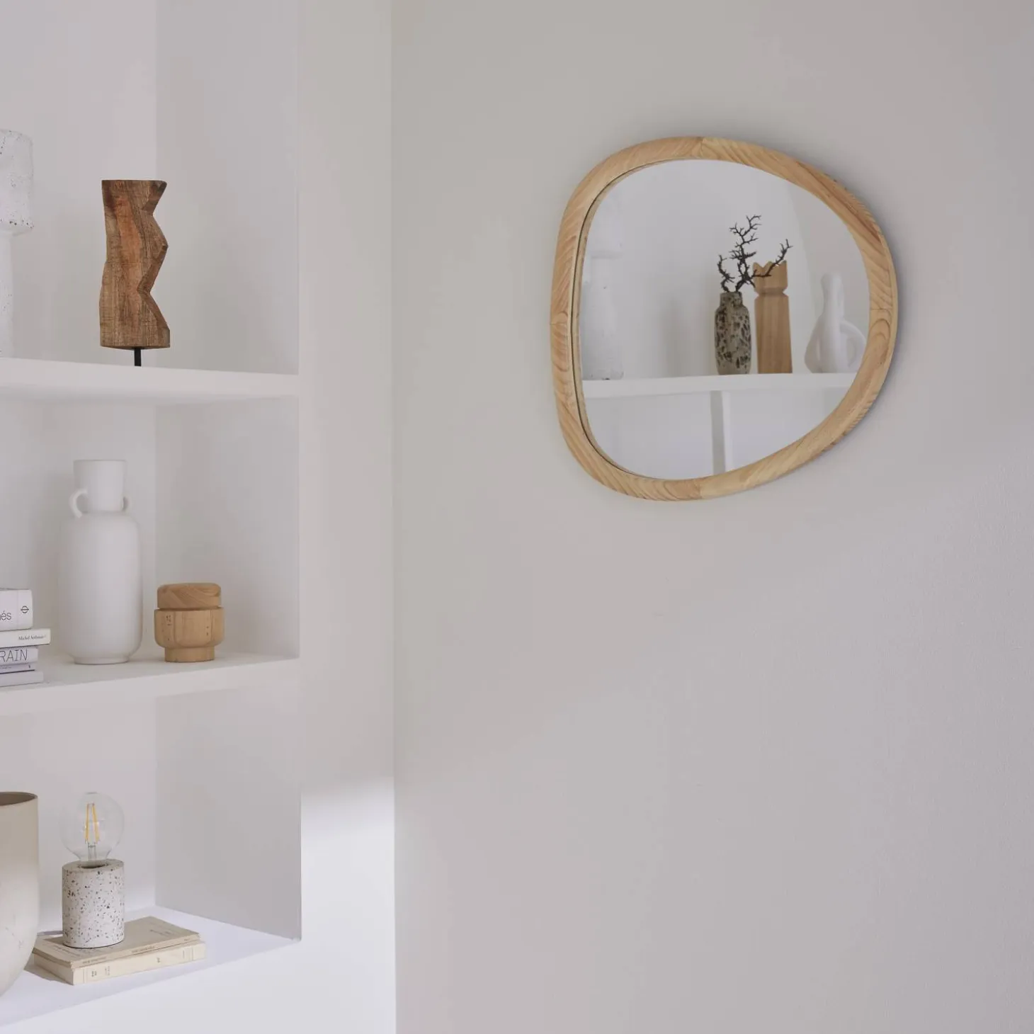 Espejo de madera de abeto decorativo de pared, 55cm