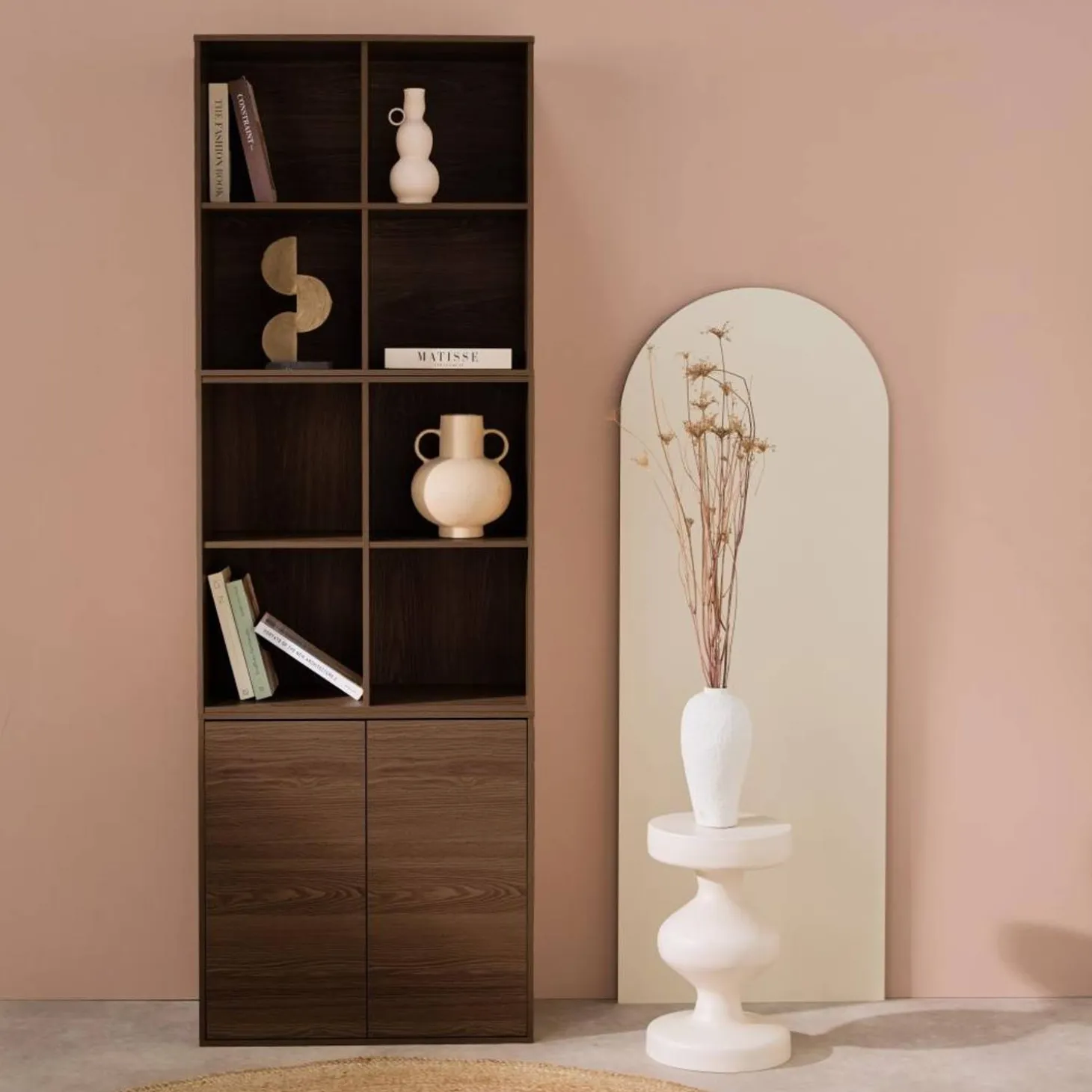 Estante, biblioteca modular con 2 puertas y 8 nichos