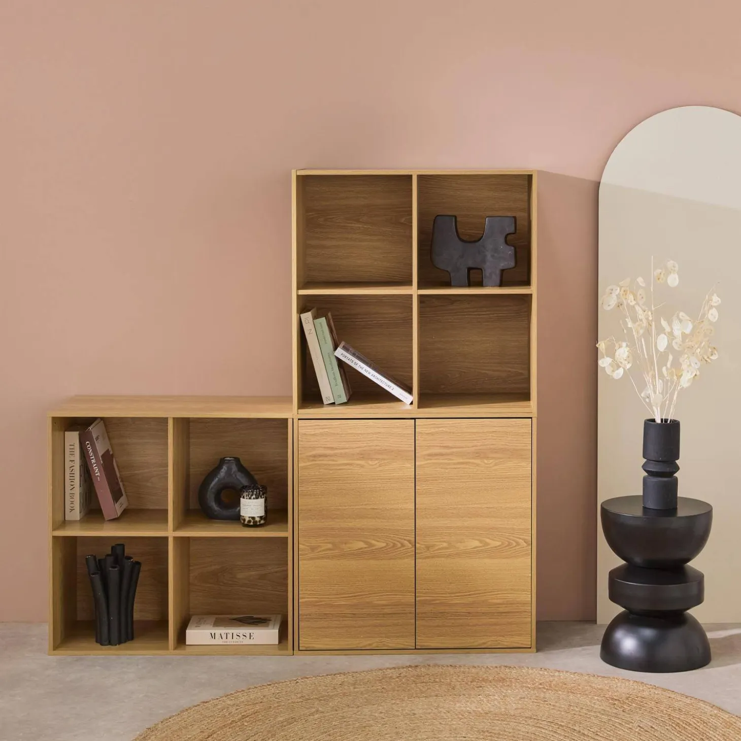 Estante, biblioteca modular con 2 puertas y 8 nichos
