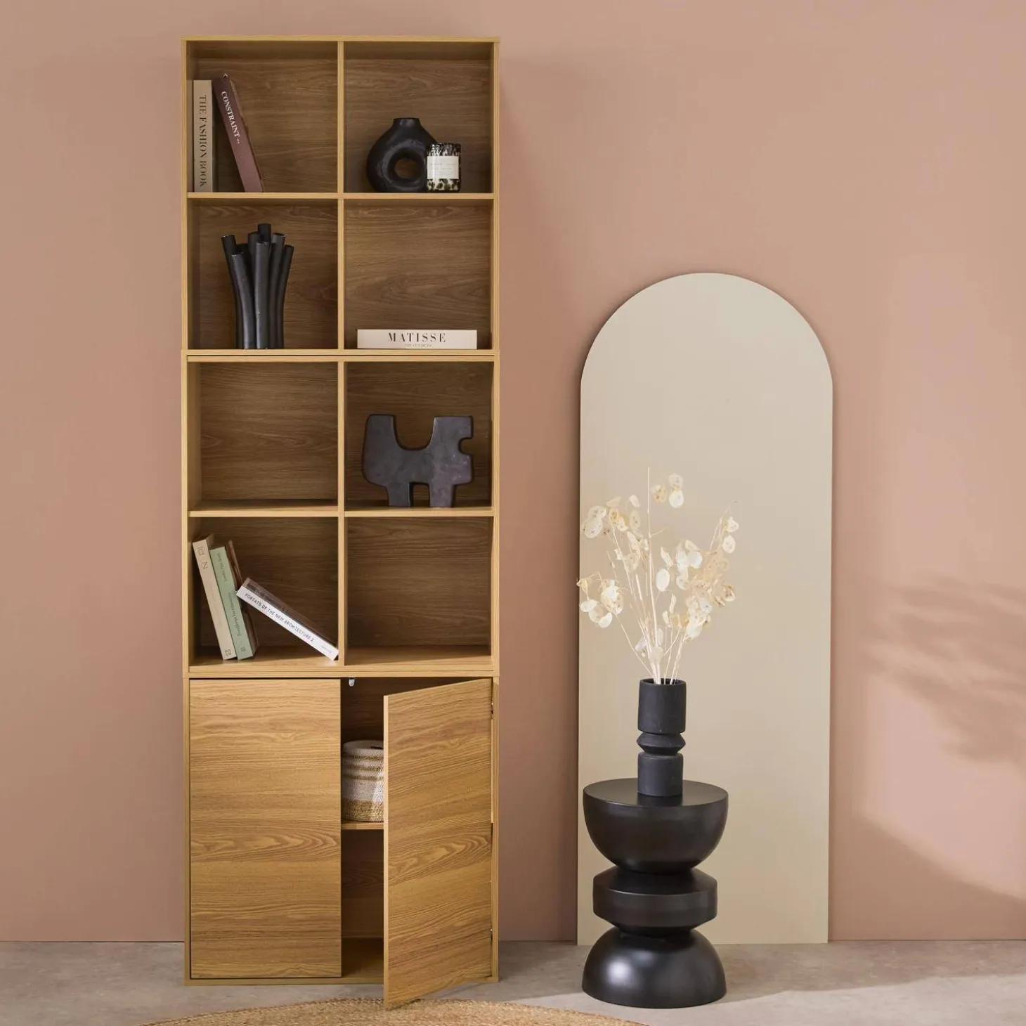 Estante, biblioteca modular con 2 puertas y 8 nichos