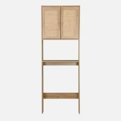 Estante mueble de WC decorada en madera y caña
