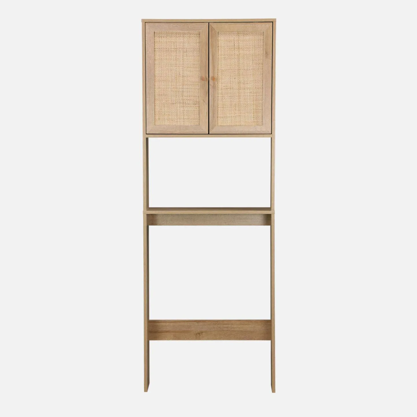 Estante mueble de WC decorada en madera y caña