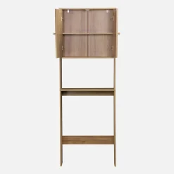 Estante mueble de WC decorada en madera y caña