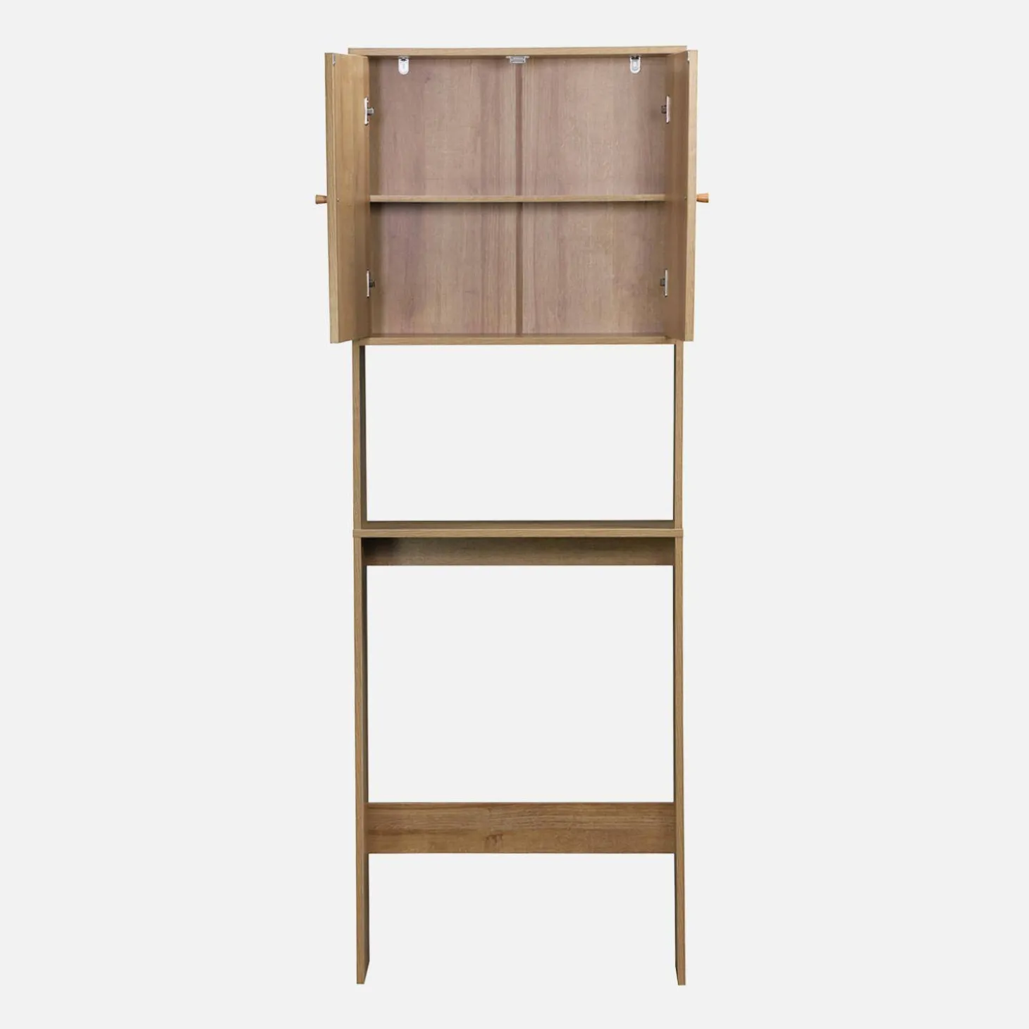 Estante mueble de WC decorada en madera y caña