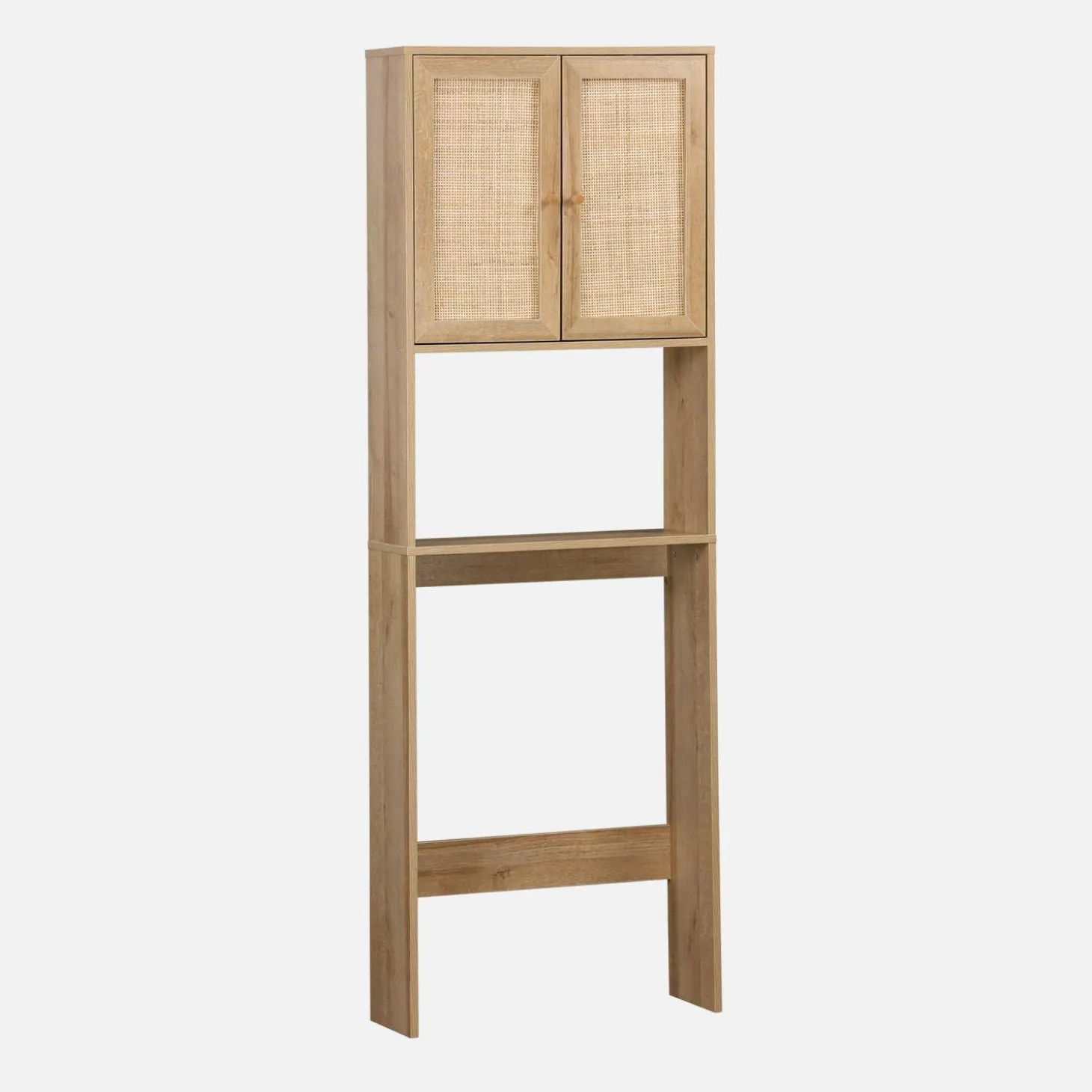 Estante mueble de WC decorada en madera y caña