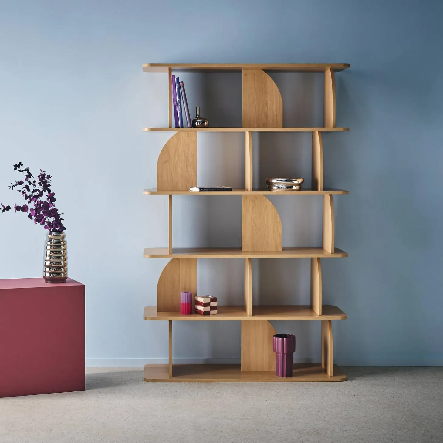 Estantería, biblioteca con decoración estilo madera, 5 niveles
