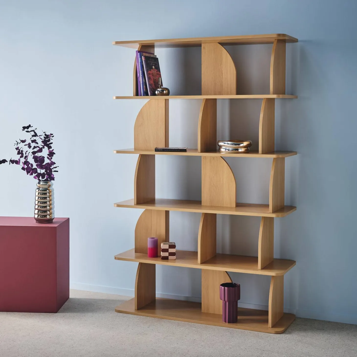 Estantería, biblioteca con decoración estilo madera, 5 niveles