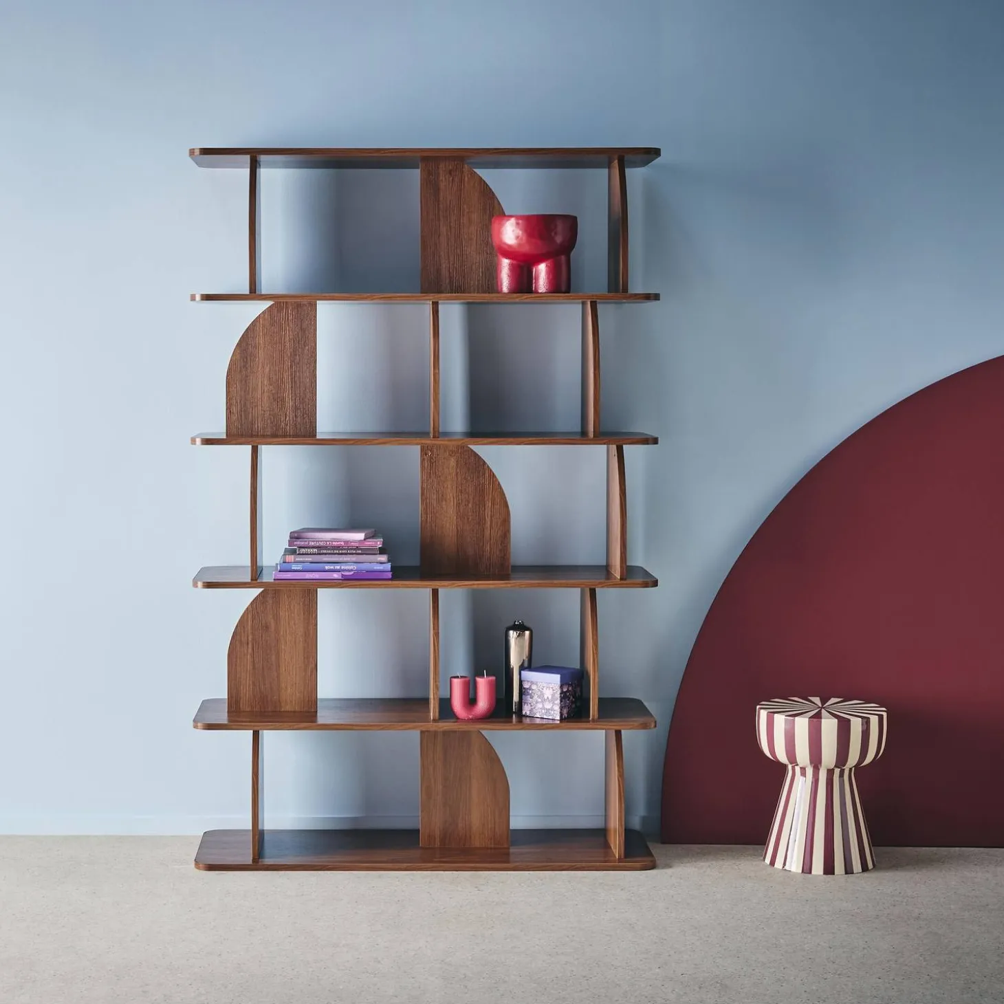 Estantería, biblioteca con decoración estilo madera, 5 niveles