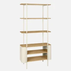 Estantería biblioteca de metal curvado y decoración de madera, 6 niveles