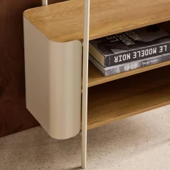 Estantería biblioteca de metal curvado y decoración de madera, 6 niveles