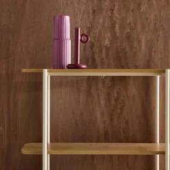 Estantería biblioteca de metal curvado y decoración de madera, 6 niveles