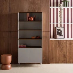 Estantería, biblioteca de metal y decoración de madera de 6 niveles