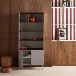 Estantería, biblioteca de metal y decoración de madera de 6 niveles