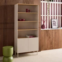 Estantería, biblioteca de metal y decoración de madera de 6 niveles