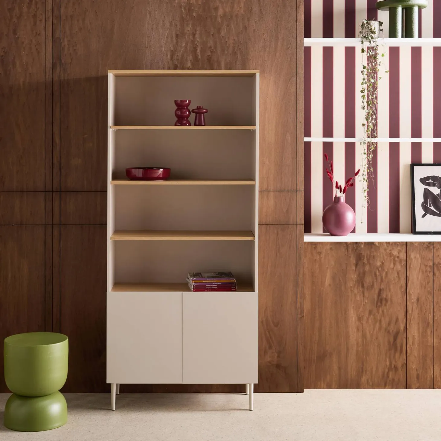 Estantería, biblioteca de metal y decoración de madera de 6 niveles