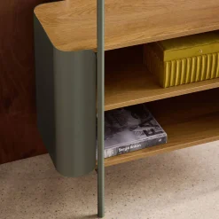 Estantería biblioteca de metal curvado y decoración de madera, 6 niveles