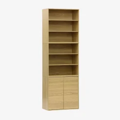 Estantería, biblioteca modular con 3 elementos, 2 puertas y 6 estantes