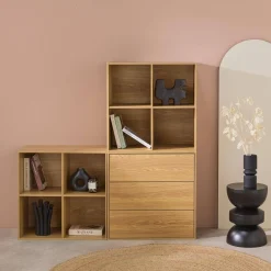 Estantería, biblioteca modular con 3 cajones y 8 nichos