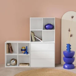 Estantería, biblioteca modular con 3 cajones y 8 nichos